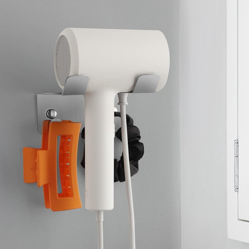 JWCE Hair Dryer Holder Blow Dryer Holder Wall Mounted Fit for Most Hair Dryers Self-Adhesive or Punch Installation for Bathroom (Silver) - Image 5